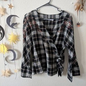 ZARA Plaid Cross Wrap Top